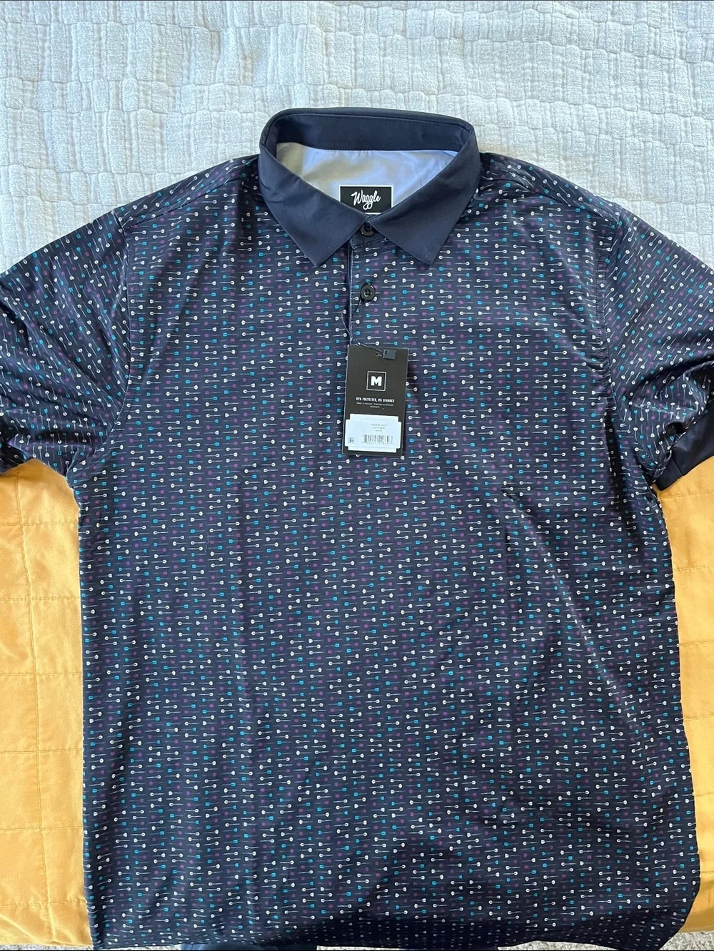 Waggle Golf Men's Navy Micro-Print Polo Shirt - Picture 1 of 4